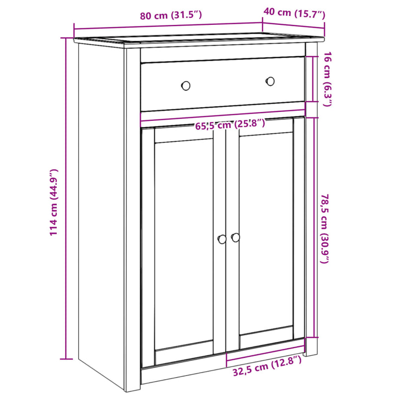 vidaXL Panama tömör fenyőfa cipőtároló szekrény 80 x 40 x 114 cm