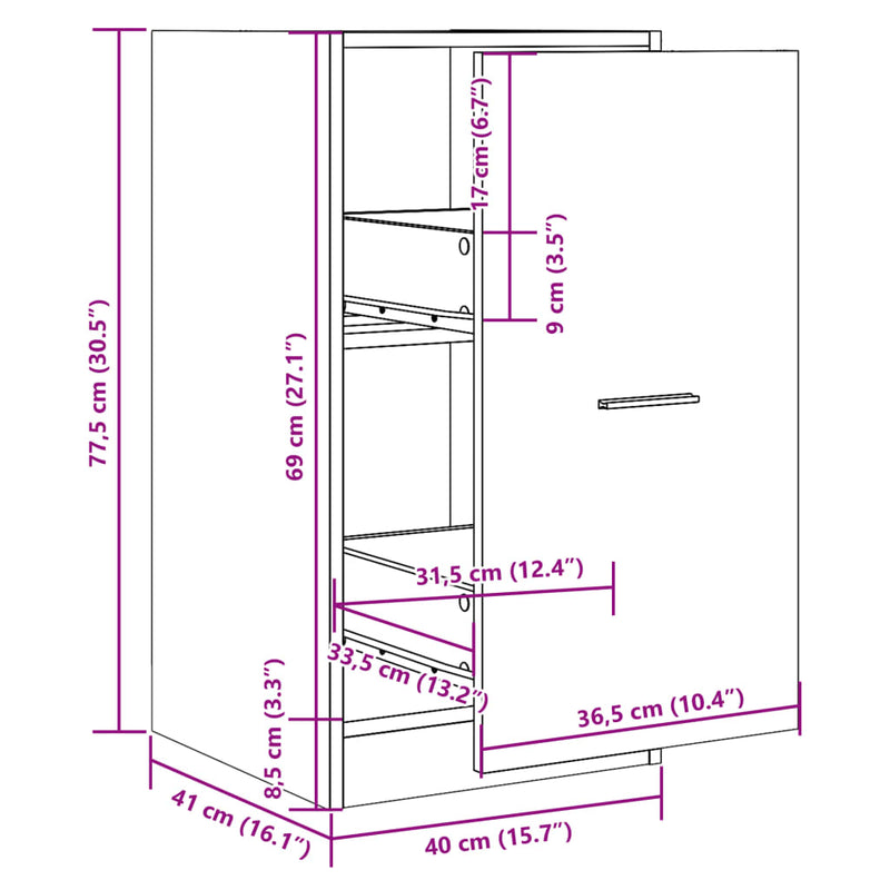 vidaXL fekete szerelt fa patikaszekrény 40 x 41 x 77,5 cm