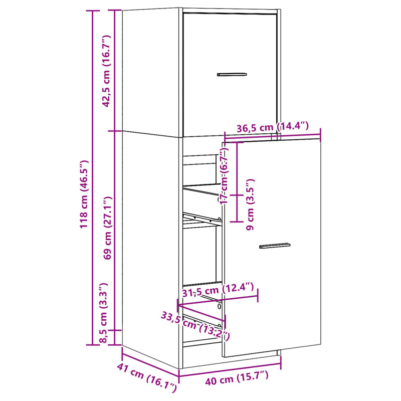 vidaXL fekete szerelt fa patikaszekrény 40 x 41 x 118 cm