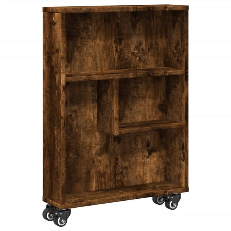 vidaXL füstös tölgy színű szerelt fa keskeny tárolókocsi 48x13x68 cm