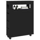 vidaXL fekete szerelt fa keskeny fürdőszobaszekrény kerekekkel