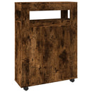 vidaXL füstös tölgy színű szerelt fa görgős keskeny fürdőszobaszekrény