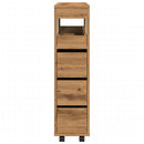vidaXL kézműves tölgy szerelt fa keskeny fürdőszobaszekrény kerekekkel