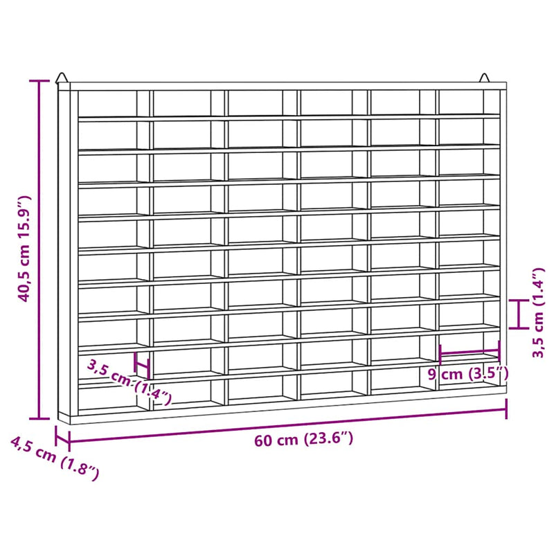 vidaXL fa gyűjtői vitrin 60 rekesszel 60x4,5x40,5 cm