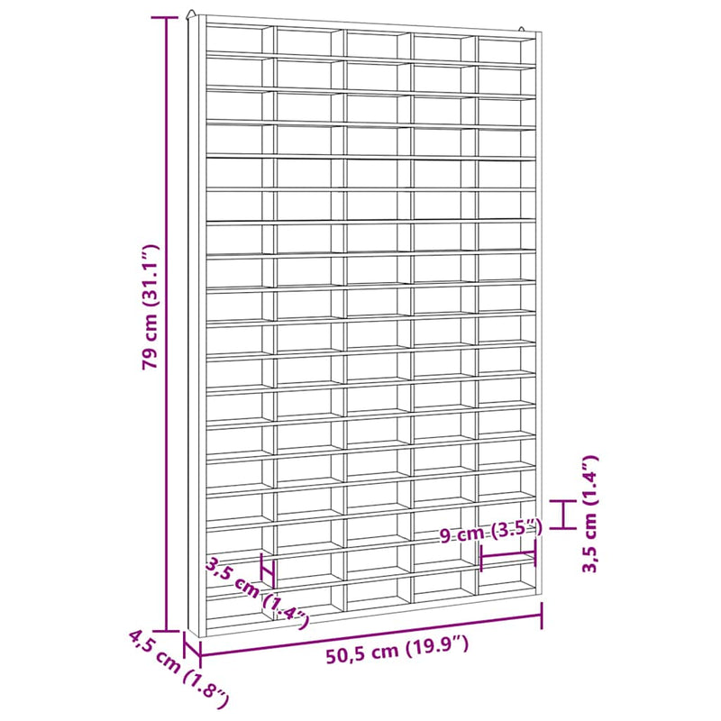 vidaXL fa gyűjtői vitrin 90 rekesszel 50,5 x 4,5 x 79 cm