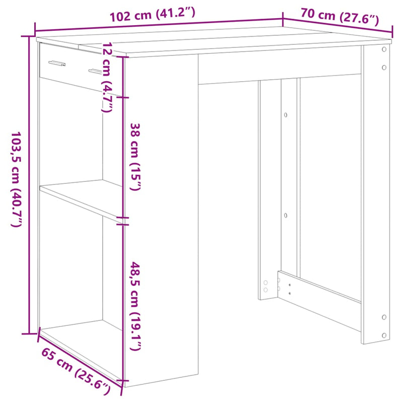 vidaXL barna tölgy színű szerelt fa bárasztal 102 x 70 x 103,5 cm