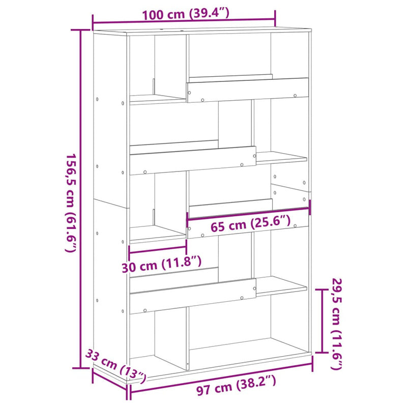 vidaXL fekete szerelt fa könyvespolc 100 x 33 x 156,5 cm