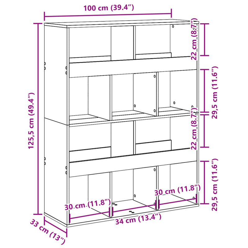 vidaXL füstös tölgy színű szerelt fa könyvespolc 100 x 33 x 125,5 cm