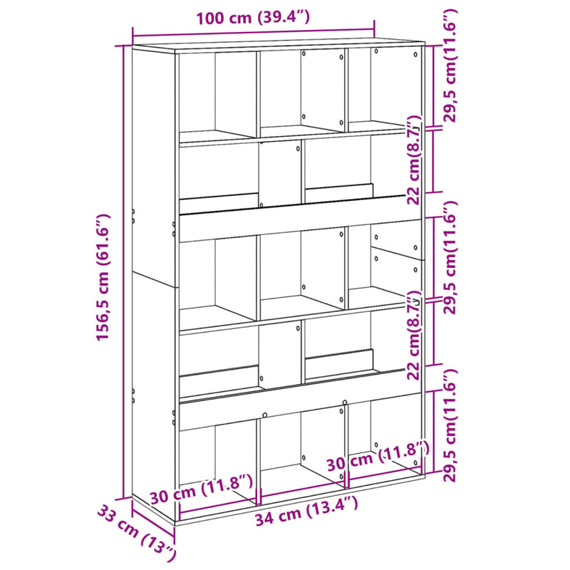 vidaXL fekete szerelt fa könyvespolc 100 x 33 x 156,5 cm