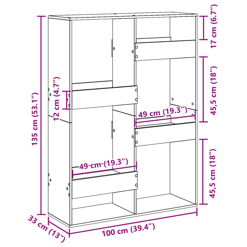 vidaXL betonszürke szerelt fa könyvespolc 100 x 33 x 135 cm