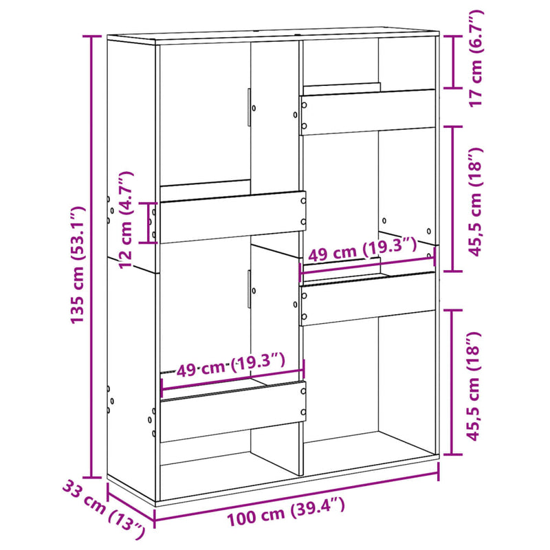 vidaXL antik fa színű szerelt fa könyvespolc 100 x 33 x 135 cm