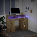 vidaXL kézműves tölgy színű szerelt fa LED-es íróasztal 120x55x91 cm