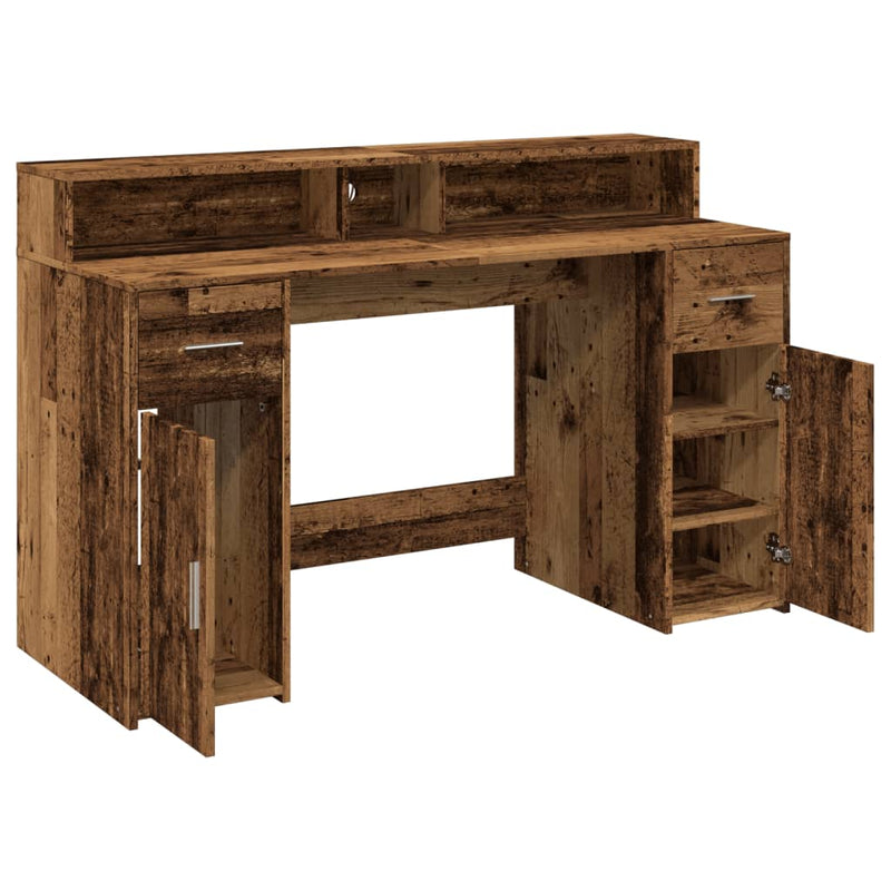 vidaXL antik fa színű szerelt fa íróasztal LED-ekkel 140 x 55 x 91 cm