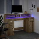 vidaXL kézműves tölgy színű szerelt fa LED-es íróasztal 140x55x91 cm