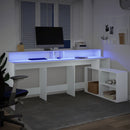 vidaXL fehér szerelt fa íróasztal LED-világítással 200 x 104 x 91 cm