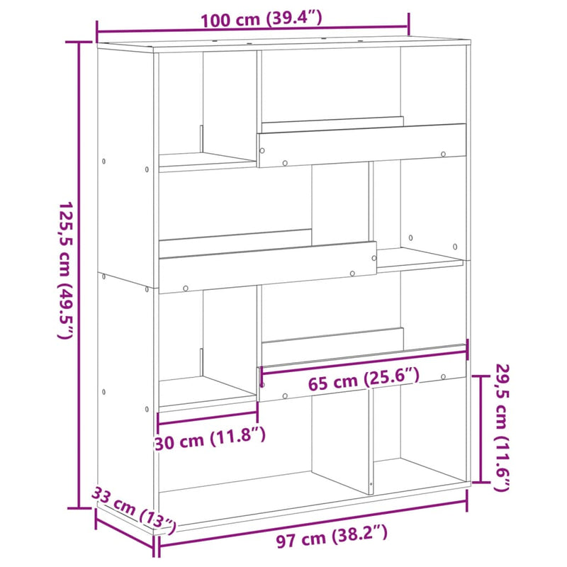 vidaXL füstös tölgy színű szerelt fa térelválasztó 100 x 33 x 125,5 cm