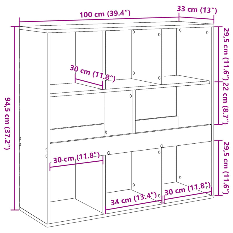 vidaXL szürke sonoma színű szerelt fa térelválasztó 100 x 33 x 94,5 cm