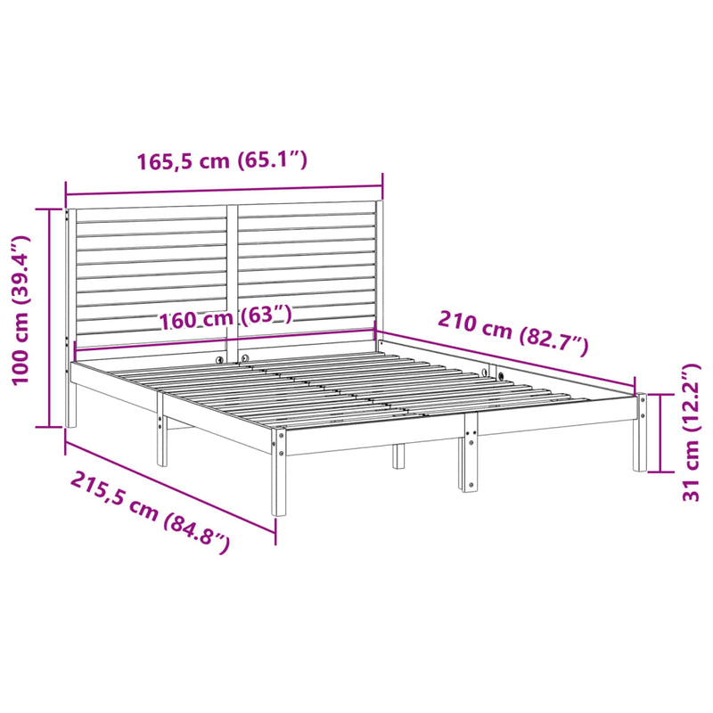 vidaXL fehér tömör fa extra hosszú ágykeret matrac nélkül 160 x 210 cm