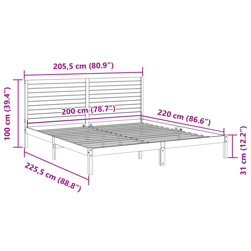 vidaXL tömör fa extra hosszú ágykeret matrac nélkül 200 x 220 cm