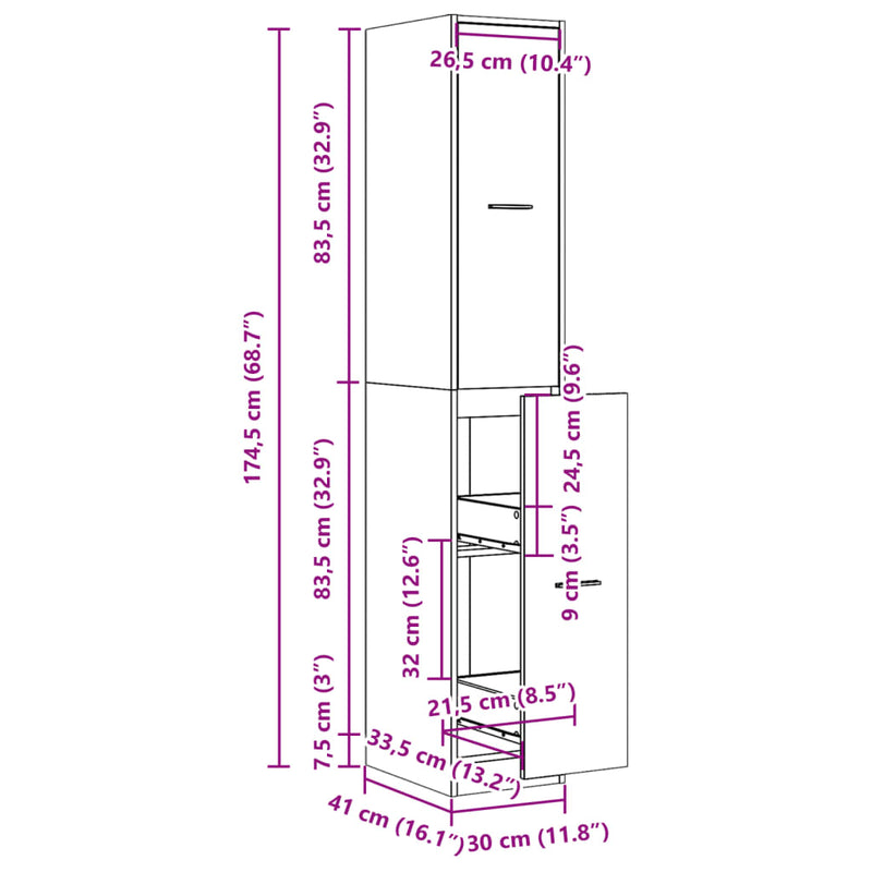 vidaXL betonszürke szerelt fa patikaszekrény 30 x 41 x 174,5 cm