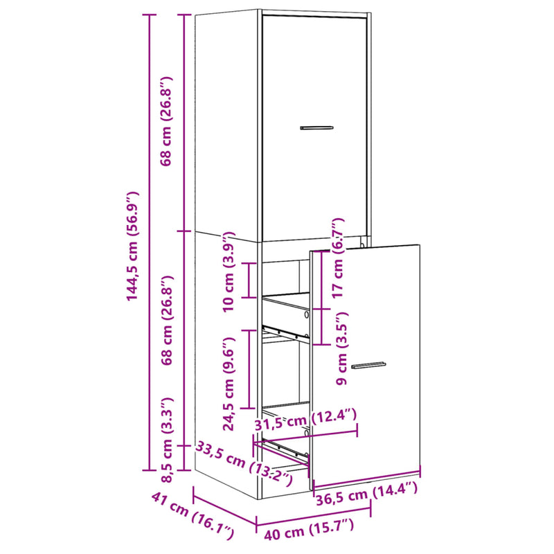 vidaXL betonszürke szerelt fa patikaszekrény 40 x 41 x 144,5 cm