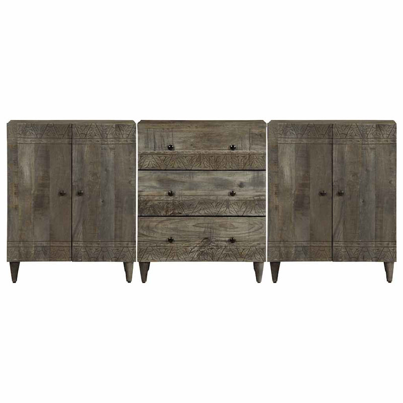 vidaXL 3 db világosszürke tömör mangófa tálalószekrény 60x33,5x75 cm