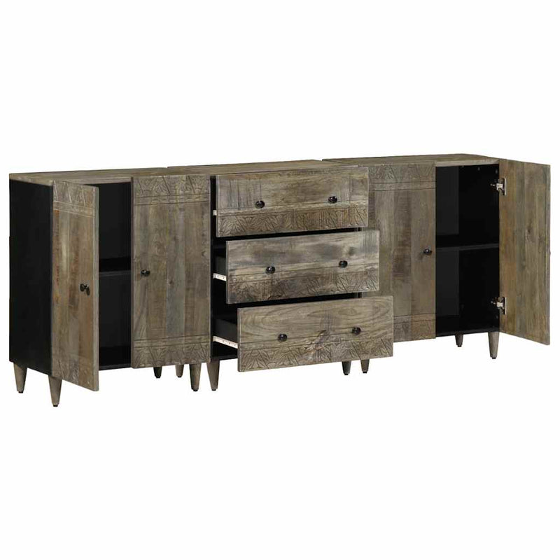 vidaXL 3 db világosszürke tömör mangófa tálalószekrény 60x33,5x75 cm