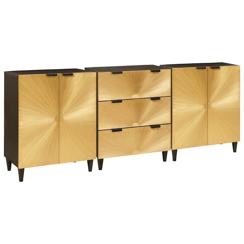 vidaXL Széf 3 pcs Fekete és Arany 60 x 33 x 75 cm tömör mangófa