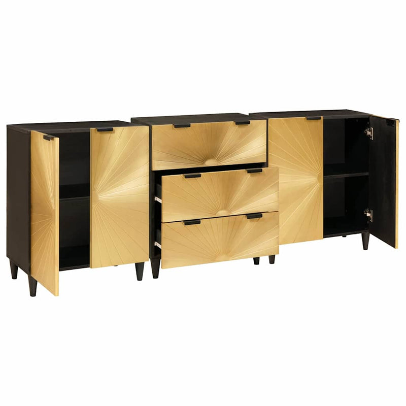 vidaXL Széf 3 pcs Fekete és Arany 60 x 33 x 75 cm tömör mangófa
