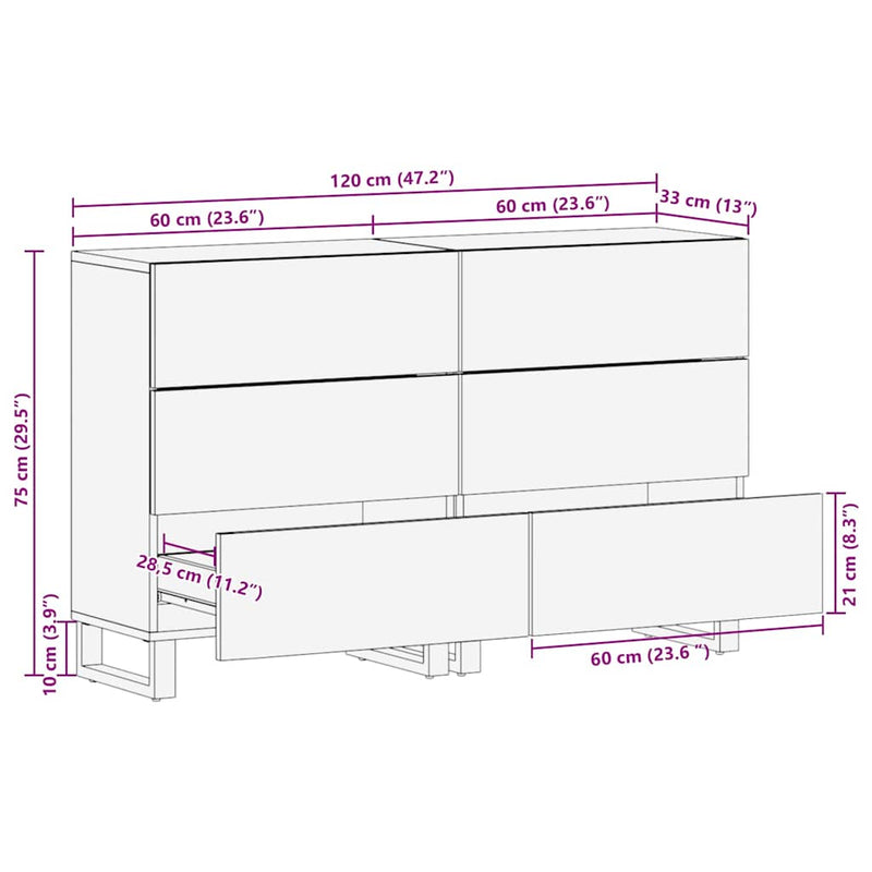 vidaXL Oldalszekrények 2 pcs Barna 60 x 33.5 x 75 cm tömör mangófa