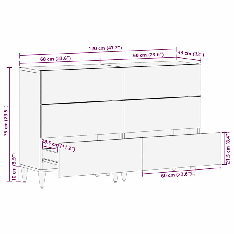 vidaXL Széf 2 pcs Fehér 60 x 33 x 75 cm tömör mangófa