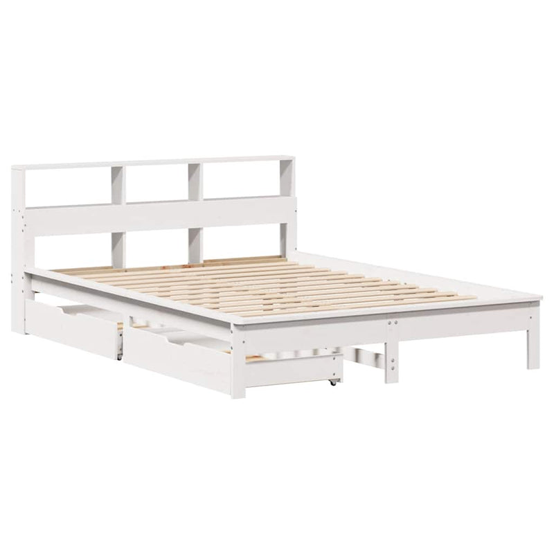 vidaXL fehér tömör fenyőfa könyvespolcos ágy matrac nélkül 120x200 cm