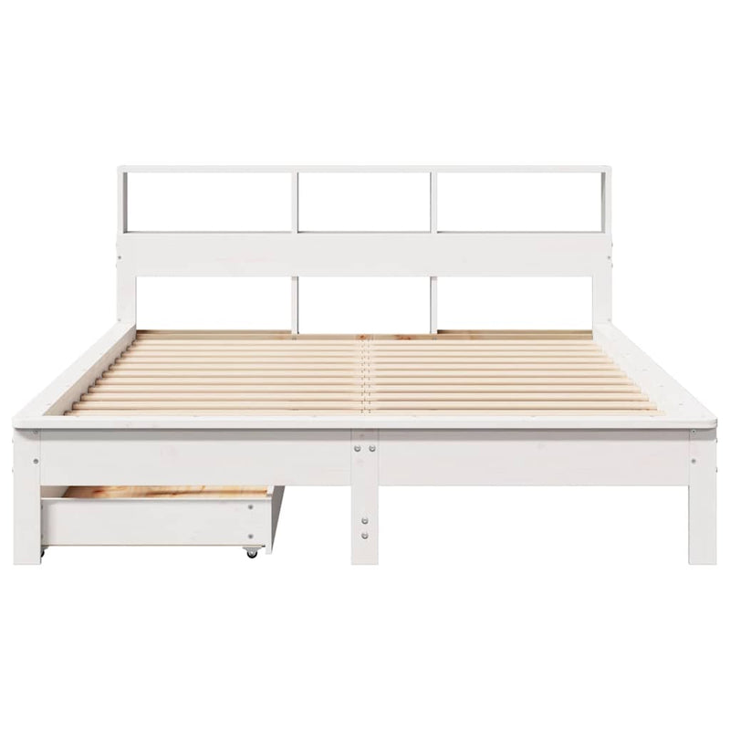 vidaXL fehér tömör fenyőfa könyvespolcos ágy matrac nélkül 120x200 cm