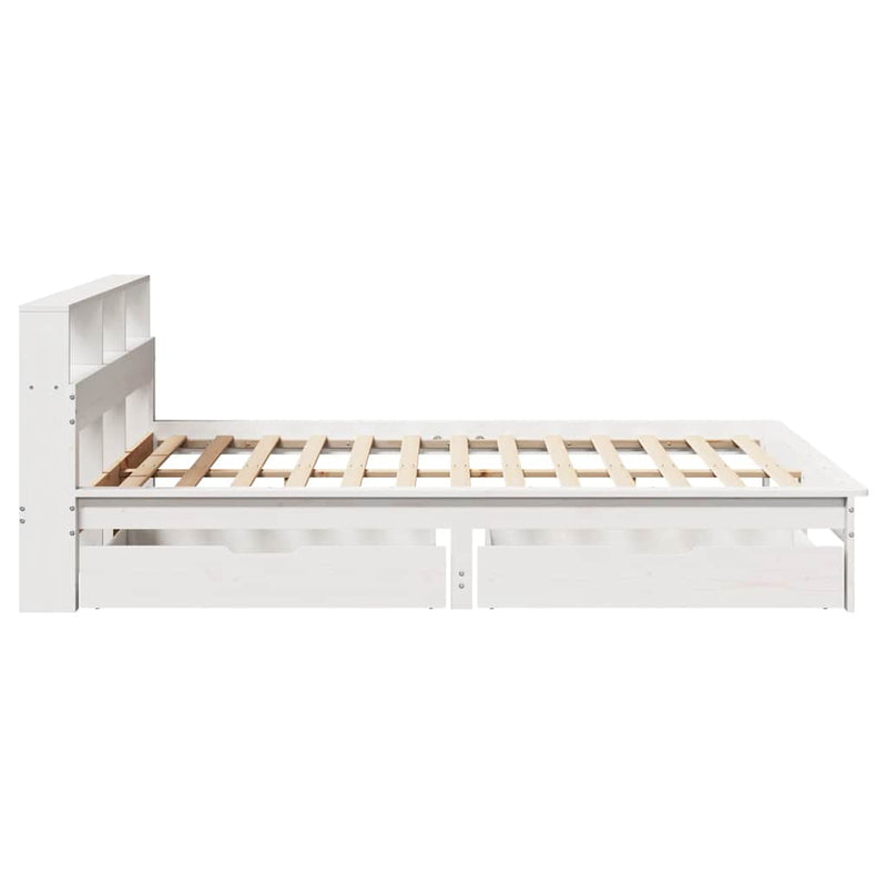 vidaXL fehér tömör fenyőfa könyvespolcos ágy matrac nélkül 120x200 cm