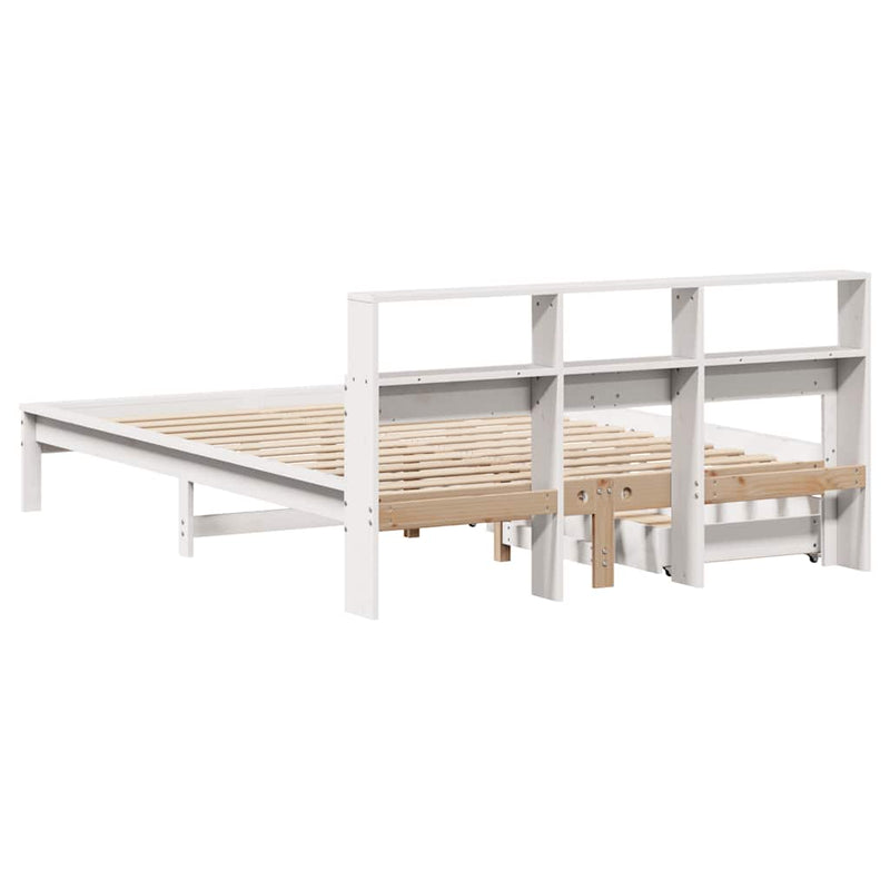 vidaXL fehér tömör fenyőfa könyvespolcos ágy matrac nélkül 120x200 cm