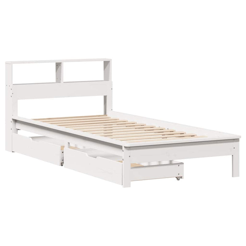 vidaXL fehér tömör fenyőfa könyvespolcos ágy matrac nélkül 90 x 200 cm