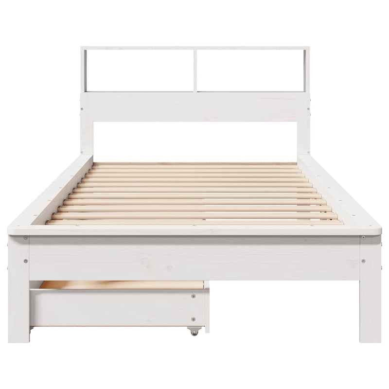 vidaXL fehér tömör fenyőfa könyvespolcos ágy matrac nélkül 90 x 200 cm