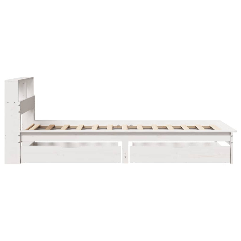 vidaXL fehér tömör fenyőfa könyvespolcos ágy matrac nélkül 90 x 200 cm