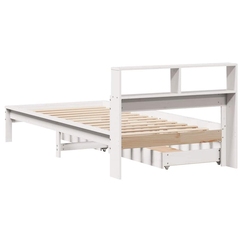 vidaXL fehér tömör fenyőfa könyvespolcos ágy matrac nélkül 90 x 200 cm
