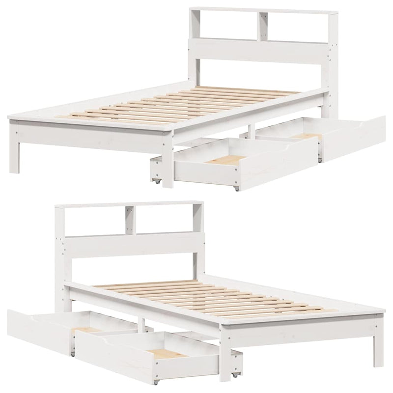 vidaXL fehér tömör fenyőfa könyvespolcos ágy matrac nélkül 90 x 200 cm