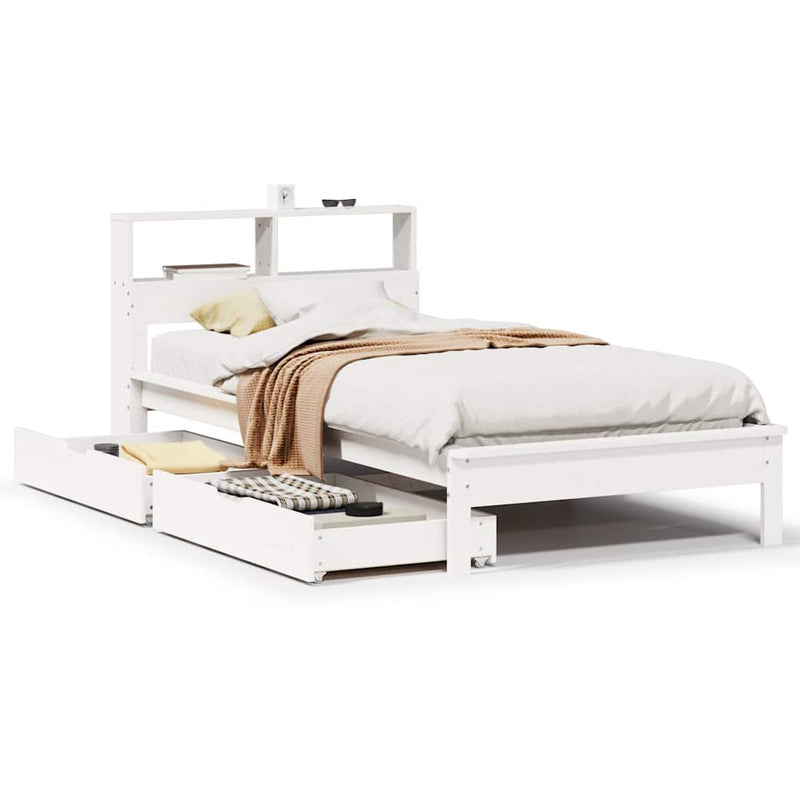 vidaXL fehér tömör fenyőfa könyvespolcos ágy matrac nélkül 90 x 190 cm