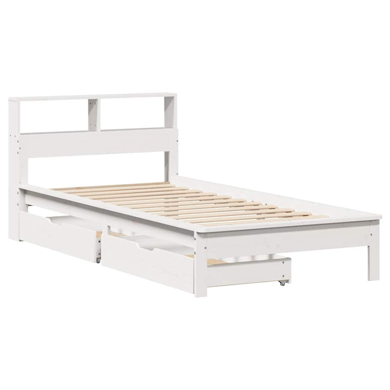 vidaXL fehér tömör fenyőfa könyvespolcos ágy matrac nélkül 90 x 190 cm