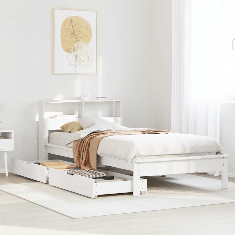 vidaXL fehér tömör fenyőfa könyvespolcos ágy matrac nélkül 90 x 190 cm