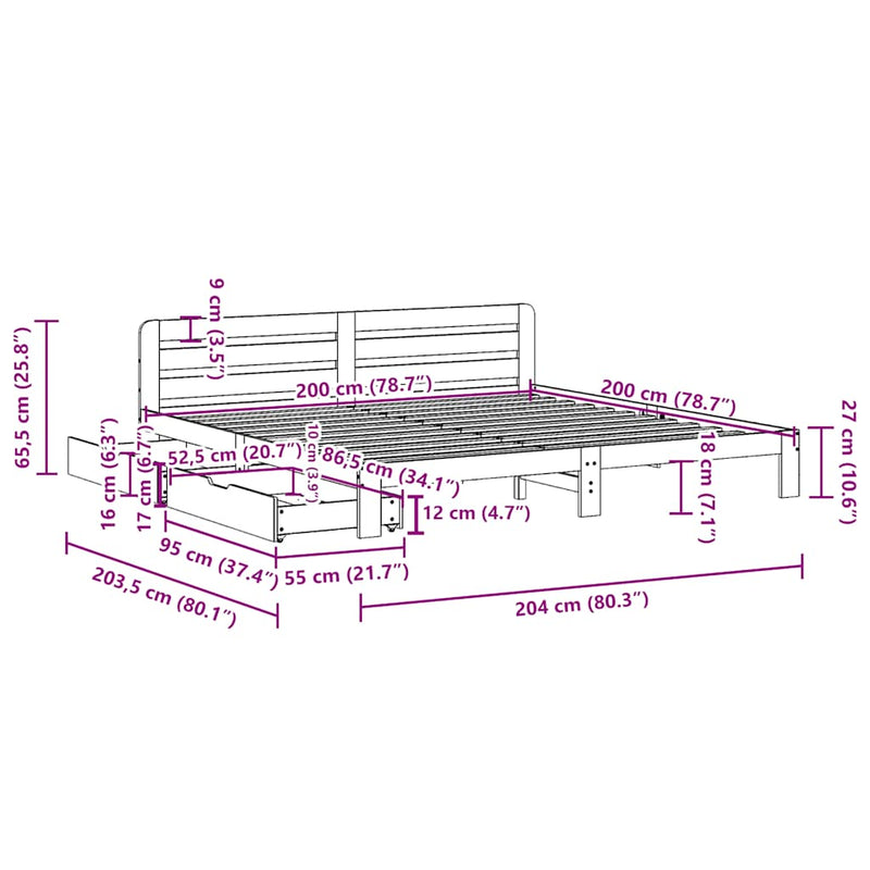 vidaXL tömör fenyőfa ágy matrac nélkül 200 x 200 cm