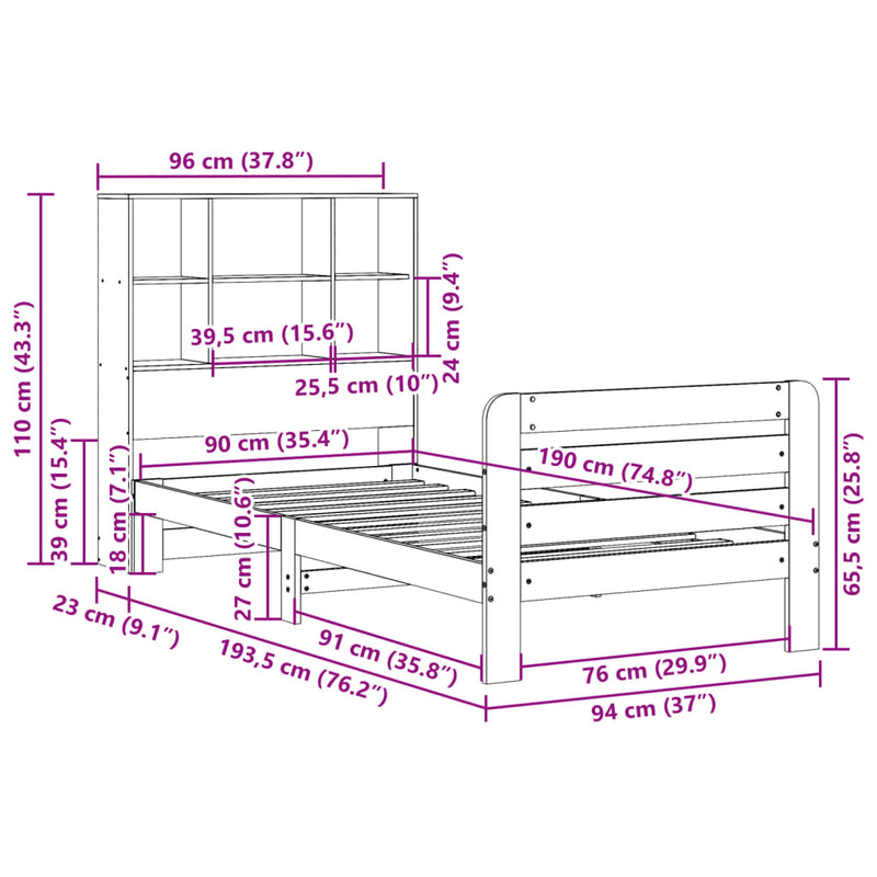 vidaXL viaszbarna tömör fenyőfa ágy matrac nélkül 90 x 190 cm