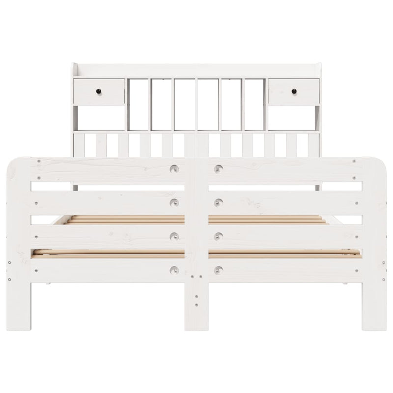 vidaXL fehér tömör fenyőfa könyvespolcos ágy matrac nélkül 140x200 cm