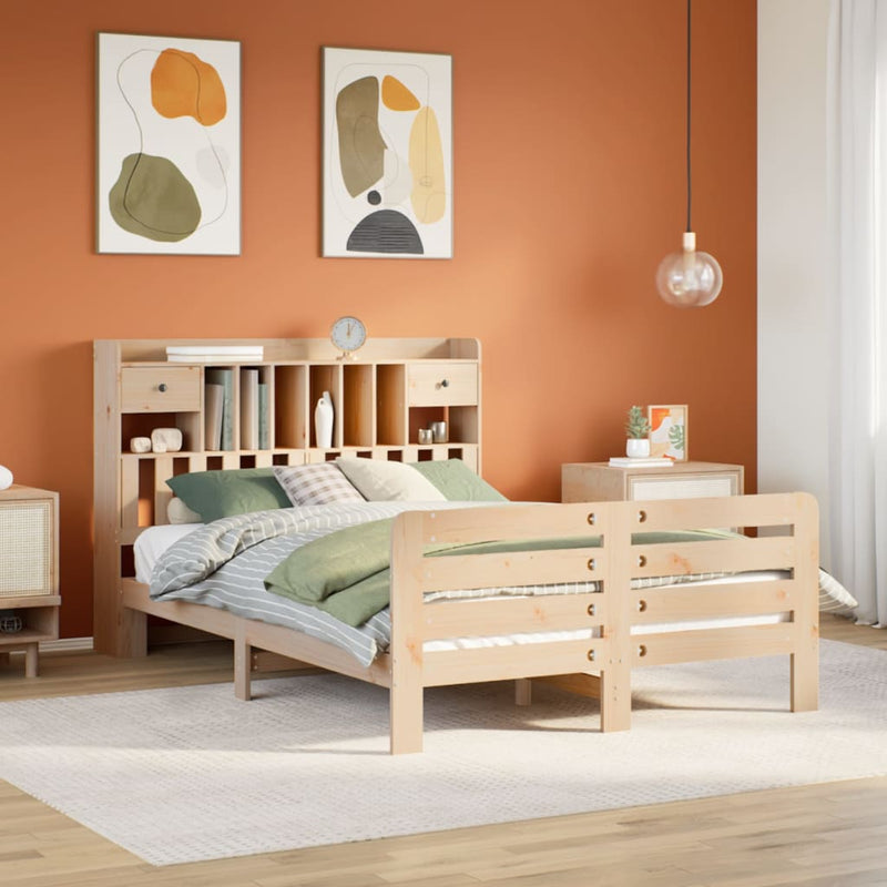 vidaXL tömör fenyőfa könyvespolcos ágy matrac nélkül 160 x 200 cm
