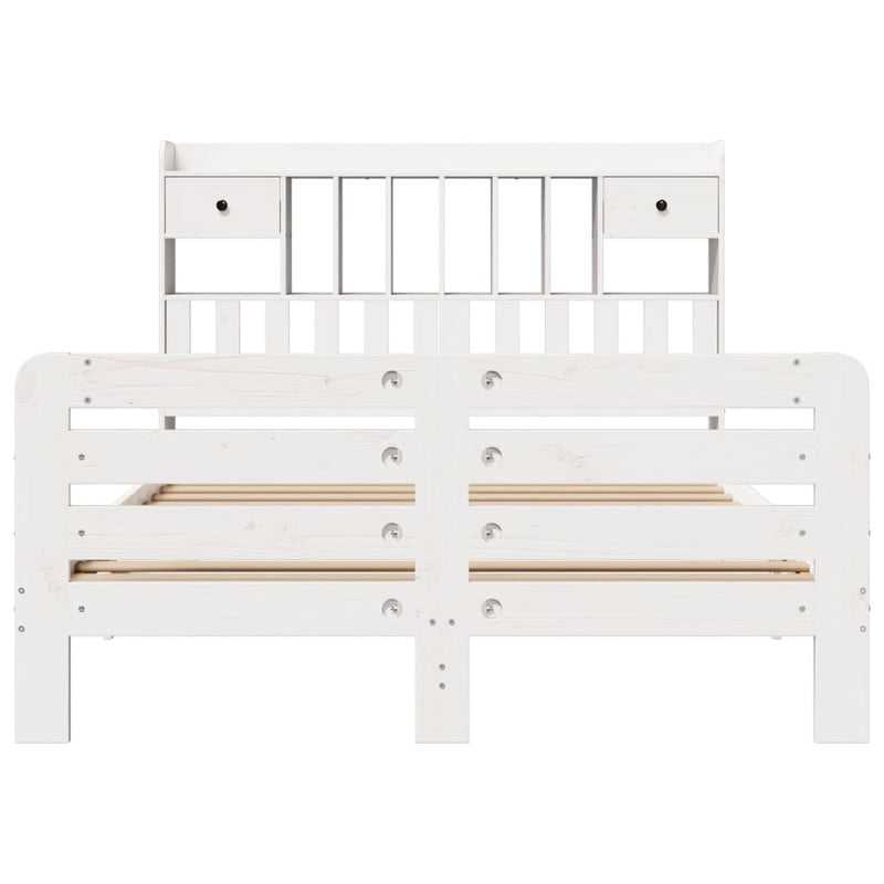 vidaXL fehér tömör fenyőfa könyvespolcos ágy matrac nélkül 160x200 cm