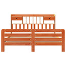 vidaXL barna tömör fenyőfa könyvespolcos ágy matrac nélkül 200 x 200cm