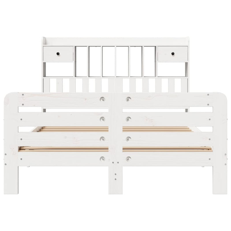 vidaXL fehér tömör fenyőfa könyvespolcos ágy matrac nélkül 140x190 cm